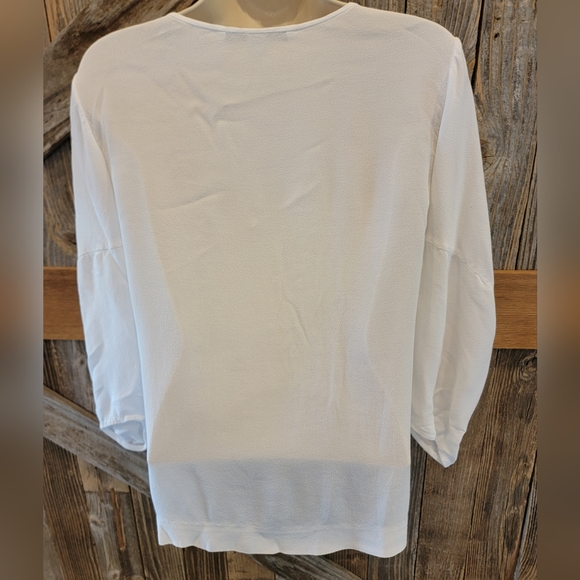 diane von furstenberg White Top Formal Work Wear Long Sleeve Peasant Tunic Sz 2. - Picture 3 of 6